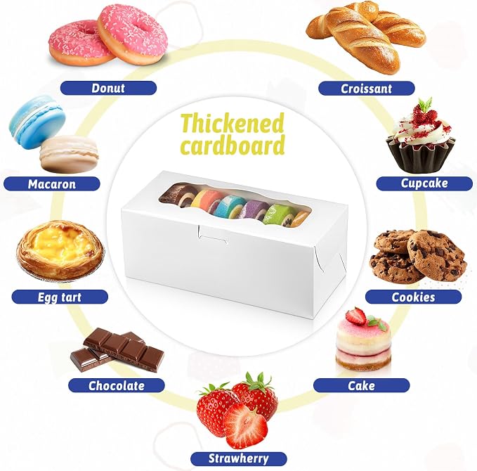 60 Pcs 9x4x3.5 Inch Cookie Boxes, White Bakery Boxes with Window | Large Cookie Box Treat Box Loaf Cake Boxs for Roll Cakes Desserts Muffins Donuts Candies Weddings Parties and Gifts
