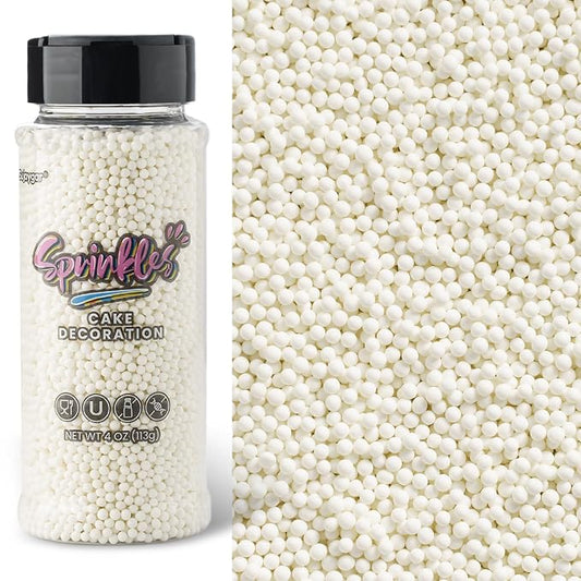 White Nonpareils Sprinkles, Sujoygar 4oz Edible Cake Sprinkles for Ice Cream Toppings Cupcake Chocolate Decoration, Wedding Party Cookies Baking Dessert Food Supplies