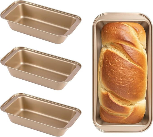 3 Pack Nonstick Loaf Pans – 9x5 Inch Carbon Steel Bread Pans for Baking, Rust-Resistant & Stackable Bakeware for Home Kitchen & Bakery (Gold Finish)