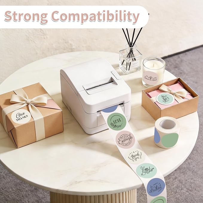 500 Labels/Roll 2" Morandi Round Thermal Labels, Waterproof Circle Blank Thermal Sticker Compatible with Direct Thermal Label Printers for DIY Logo Designs, Thank You, Small Business