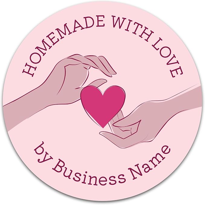 Personalized Handmade with Love Stickers – Custom 2" Round Packaging Labels for Small Business Orders, Gifts, Boxes & Envelopes (50–1000 Stickers) (Symmetrical Hands)