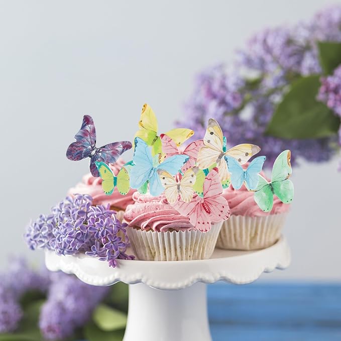 40 PCS Wafer Paper Butterfly Cupcake Toppers Edible Butterflies for Cake Decorations Colorful Edible Butterfly Cake Toppers for Wedding Birthday Party Cupcake Decorating Supplies