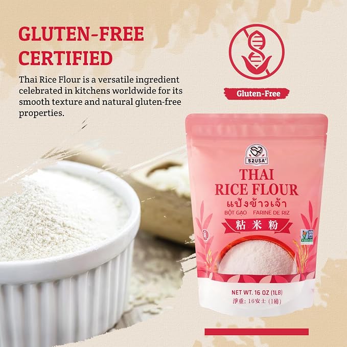 52USA Thai Rice Flour 32 Ounce (Basic), 1 Pound (Pack of 2), Rice Flour for Baking or Cooking, Product of Thailand, All Natural White Rice Flour, Vegan