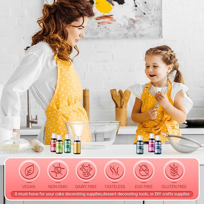 Gel Food Coloring Set - Pandalab 8 Colors x 0.7 oz Highly Concentrated Food Grade Cake Coloring, Vibrant Edible Gel Dye for Baking, Decorating Icing, Frosting, Fondant, Cookies, Macarons, DIY Crafts, 20ml/Bottle