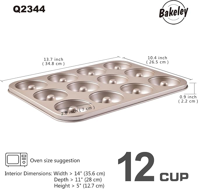 Non-Stick 12-Cavity Donut Pans, Dount Mold Cake Pan Doughnut Bakeware for Oven Baking (Champagne Gold)