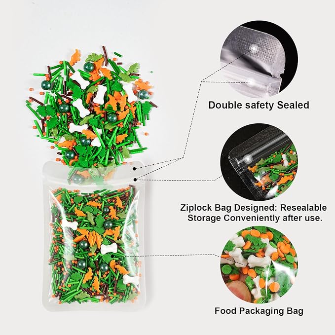 HUEBEATY Dinosaur Sprinkles with Bone, Jungle Cake Birthday Sprinkles, 180g | Dinosaur Confetti, Tree Confetti, Bone Sprinkles, Jungle Party Sprinkles for Birthday Cakes, Cupcakes, Cookies Decorating