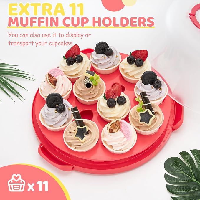 Ohuhu Cake Carrier, BPA-Free Cake stand with Lid and Handle Cake Transport Container Portable Cake Holder Two Sided Base for Pies Cookies Nuts Fruit etc - Suitable for 10 inch Cake Perfect Gifts