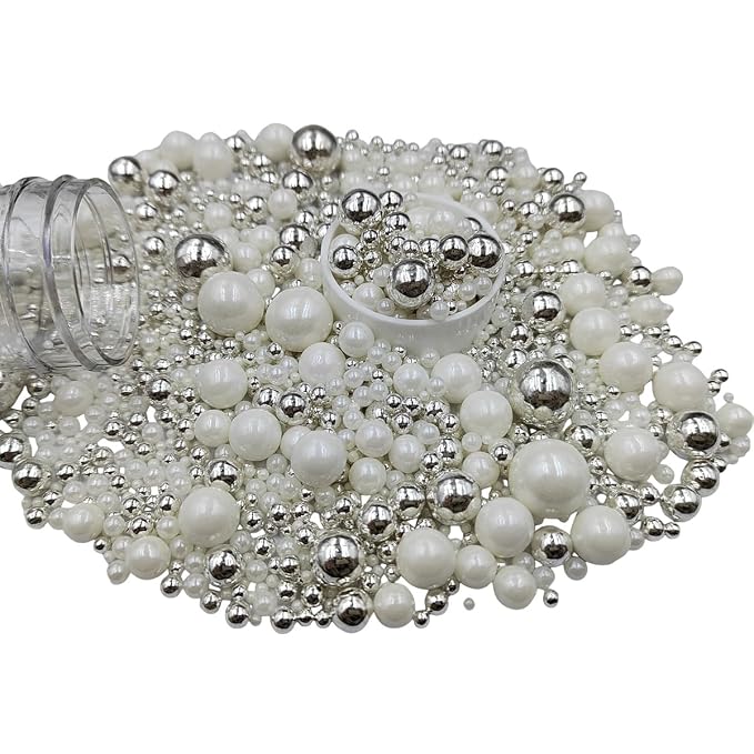 Edible White Silver Sugar Pearls Candy Sprinkles 120G/ 4.23Ounce Baking Cake Sprinkles Cupcake and Cake Topper Cookie Decorations Wedding Party Valentines Halloween Christmas Supplies