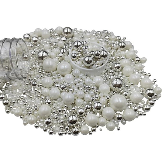 Edible White Silver Sugar Pearls Candy Sprinkles 120G/ 4.23Ounce Baking Cake Sprinkles Cupcake and Cake Topper Cookie Decorations Wedding Party Valentines Halloween Christmas Supplies