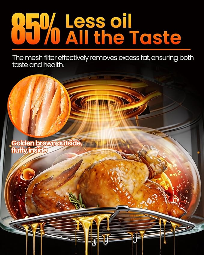 20L Black Glass Air Fryer Oven, Halogen Infrared Convection Countertop Cooker, Large Capacity Healthy Air Fryer for Fries, Chicken and More