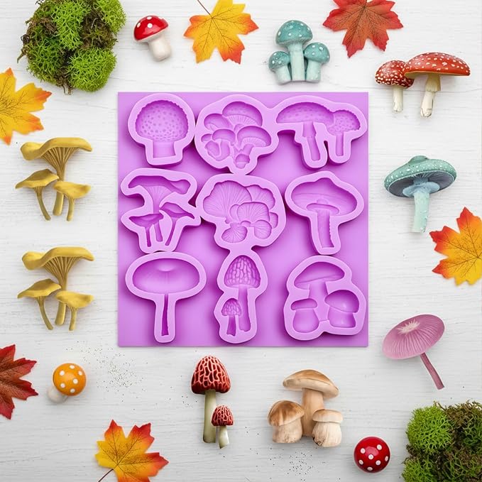 Mushroom Chocolate Mold, Mushroom Silicone Mold, Purple, 9 Cavities, Food-Grade, for Cake, Cupcake, Chocolate, Resin and Soap Crafts