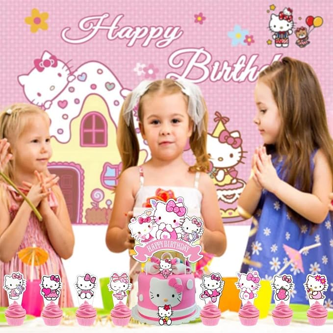 25 Pcs Birthday Party Supplies, Happy Birthday Cake Topper, Cute Anime Cupcake Toppers for Girls (Pink)