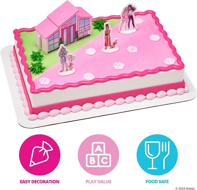DecoSet Barbie Dreamhouse Adventures Cake Topper, 4 Piece Decoration With Dreamhouse and Friends, for Birthday Cake, Ready to Use