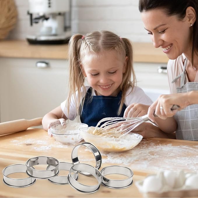 Catcan 6 Pieces English Muffin Rings, 3.15 Inch Stainless Steel Crumpet Ring Double Rolled Tart Nonstick Metal Round Molds with Silicone Oil Brush