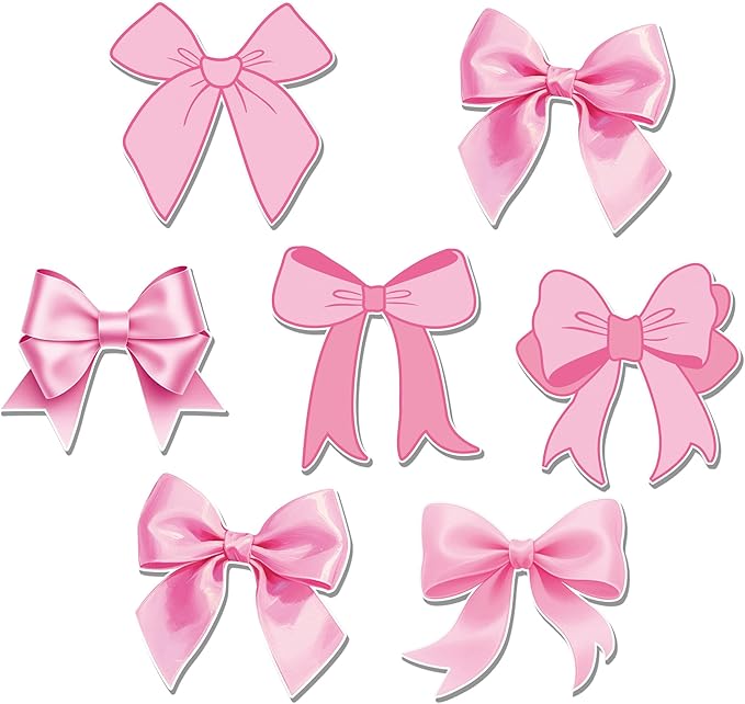 Vuzvuv 48Pcs Pink Bow Paper Cutouts with 100Pcs Glue Points,Pink Bow Cut Outs Bulletin Board Decorations for Birthday Party Theme Decor Supplies