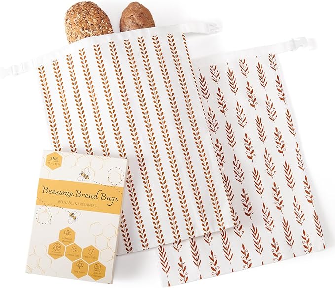 Sourdough Bread Bags, Bread Bags for Homemade Bread, 2 Pack Beeswax Bread Bag, Natural Cotton Sourdough Bags