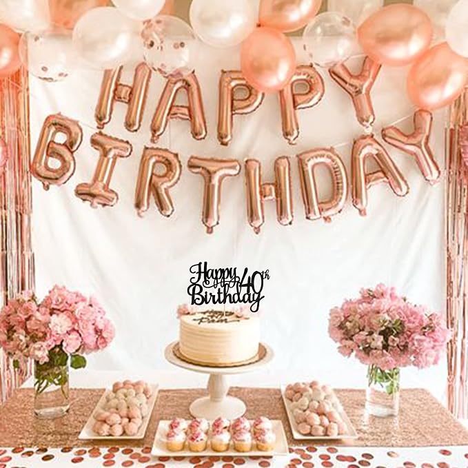 1 PCS Happy 40th Birthday Cake Topper Glitter Cheers to 40 Years Birthday Cake Pick 40 Fabulous Cake Decoration for Happy 40th Birthday Anniversary Party Decorations Supplies Black