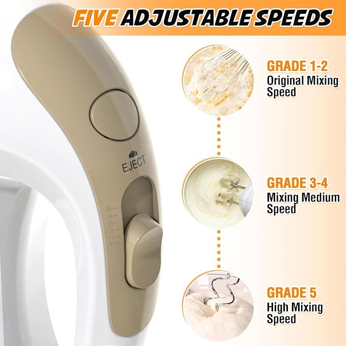 Handmixer Electric Handheld - 5 Speed Portable Kitchen Mixer Electric with 5 Stainless Steel Accessories Whisk, Food Beater for Whipping Mixing Cookies