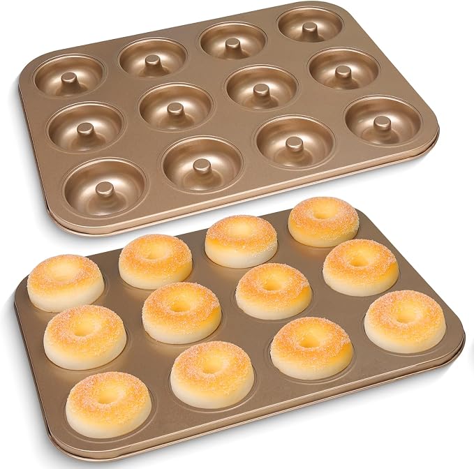 Non-Stick 12-Cavity Donut Pan for Baking, Doughnut Roasting Pan, 2-Count