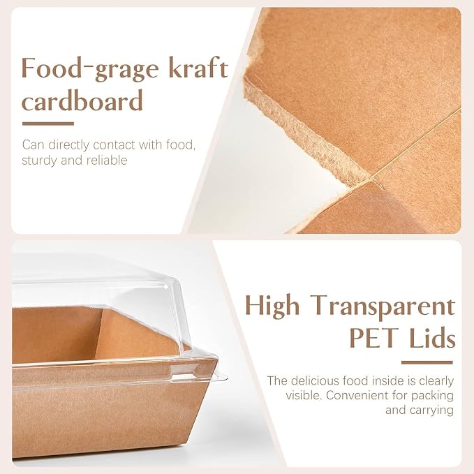 ZORRITA Paper Charcuterie Boxes with Clear Lids, 100 Pack, 5 Inch, Brown | Square To Go Dessert Containers, Small Bakery Boxes, For Cake, Cookies, Sandwich, Strawberries