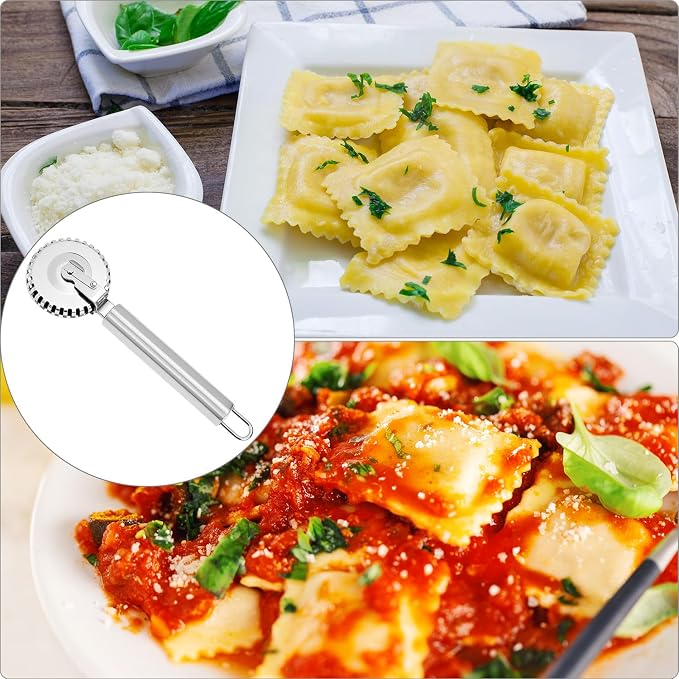 QWORK Ravioli Cutter, 430 Stainless Steel Pasta and Pastry Tool with Ergonomic Handle, Dishwasher Safe for Effortless Cutting, Sealing, and Crimping