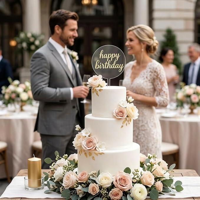4Pcs Acrylic Cake Topper, 2Pcs 4 Inch and 2Pcs 6 Inch Custom Cake Toppers, Round Cake Decorations for Baking and Dessert Displays
