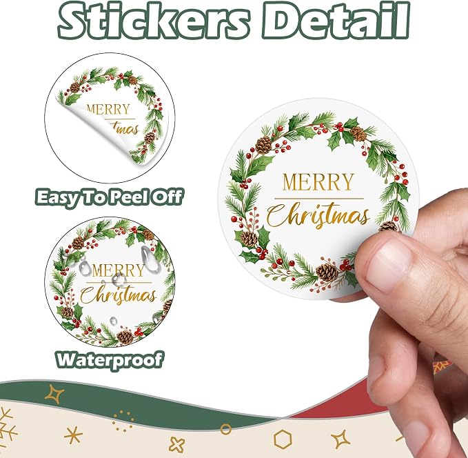 Louise Maelys 2 Inch Merry Christmas Stickers- 120PCS Christmas Envelope Seals Labels Stickers Holiday Labels for Gift Envelope Holiday Decorations