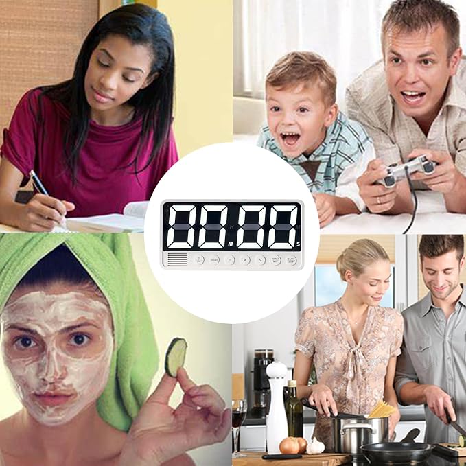 Digital Kitchen Timer - 7.1” Extra Large Display LED Magnetic Rechargeable Countdown/Up Timer, w/6 Alarms 4 Levels Volume Memory Function for Cooking, Classroom, Office, Home Gym(Black)
