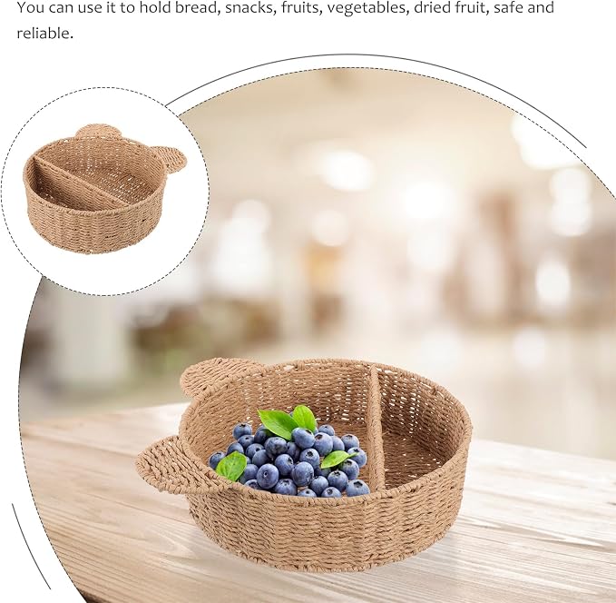 BESTYASH Rattan Woven Fruit and Bread Storage Basket, Food-grade Plastic Liner, Handwoven Rattan Basket for Kitchen Counter and Dining Table Organization
