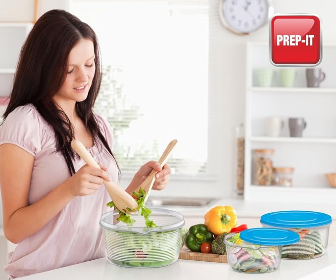 MILTON Mixing Bowl Set with Lids; Kitchen Food Storage Containers, Plastic Airtight Nesting Stackable Meal Prep, 6 Bowls & 6 Covers; No Spill Leakproof Lightweight - for Baking, Salad, Picnic (Blue)