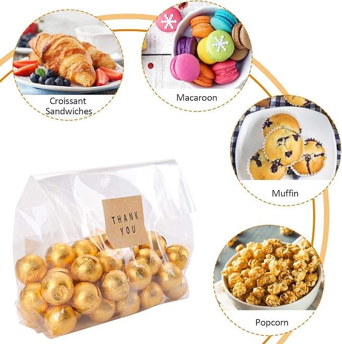 Cellophane Treat Bags Cookie Bags for Packaging Clear Gift Bag with Stickers for Cookies, Candy, Chocolates, Graduation Gift Bags(Clear, 9x6 INCH)