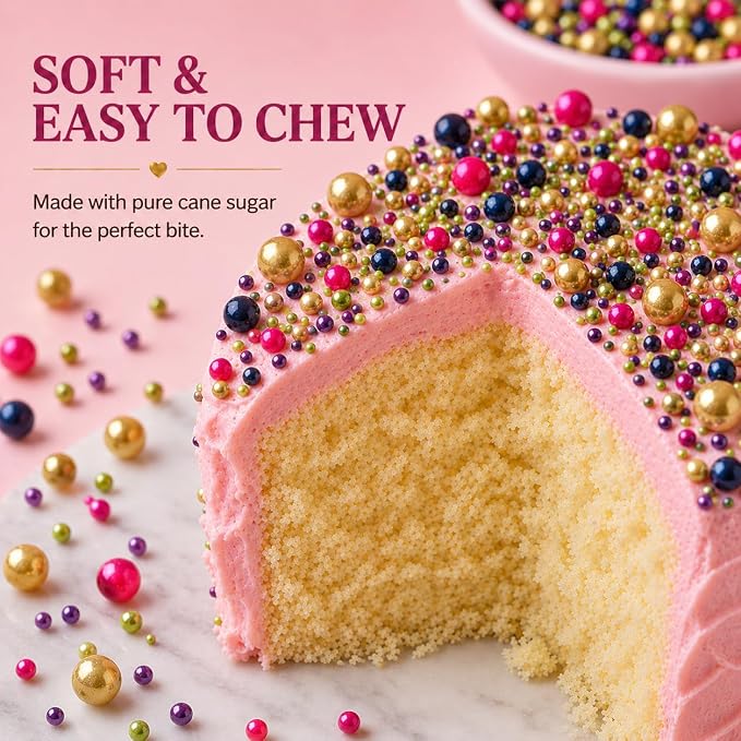 Confect Pearl Sprinkles | Pack of 5 Tropical Tea Party Disco Ball Sprinkles | Mix Golden, Purple, Neon Pink, Lime Green & Navy Blue Pearl Dragees - Vegan, Gluten-Free, Nut-Free, Soy-Free, Dairy-Free, Palm Oil-Free, No Artificial Dyes - 5 Oz