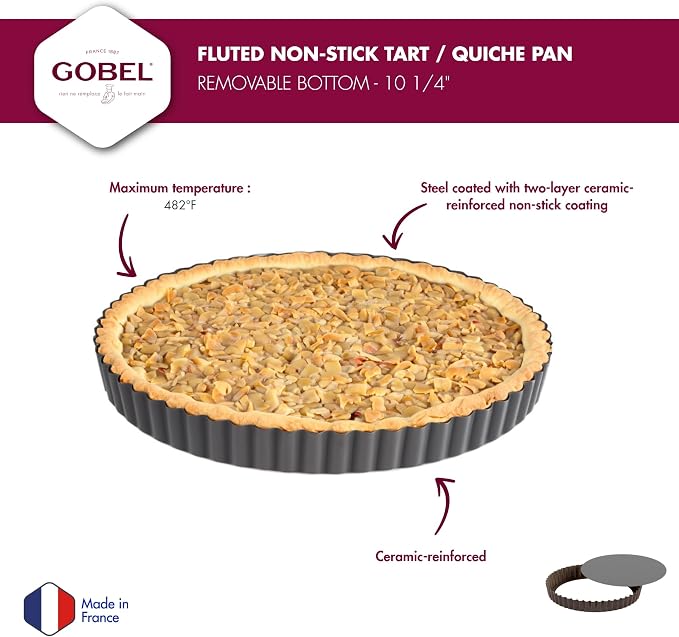 Gobel - Non-Stick Round Fluted Tart Mold/Quiche Pan with Removable Bottom - 10 1/4"