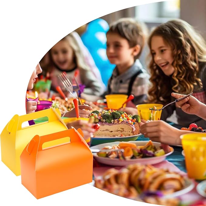 UnicoPak 30 Pack Orange Party Favor Bag Boxes, Gable Gift Boxes for Candies Treats Goodies Cookies, Ideal for Orange Party Favors, Themed Birthday Party, Valentine's Day, 6.5x3.5x3.5 Inches