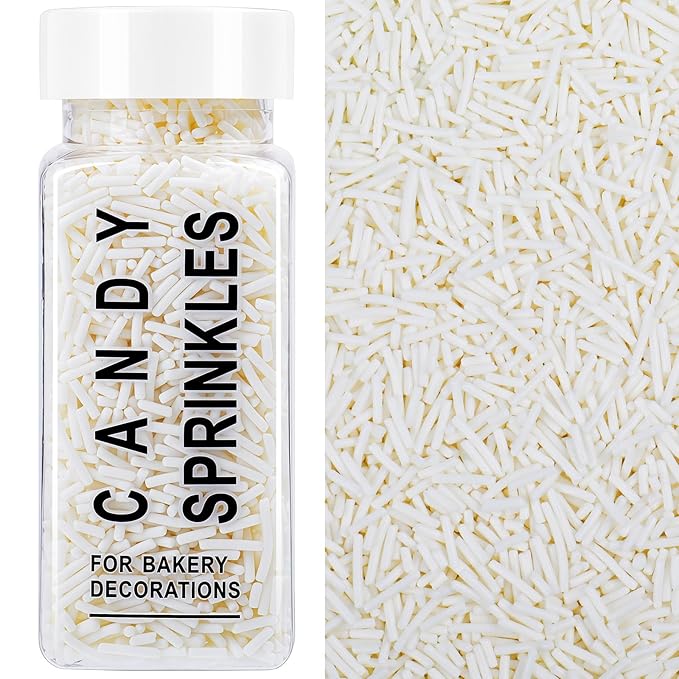 White Sprinkles, Edible White Jimmies Sprinkles for Baking Topping, Cupcakes, Cookies, Ice Cream & Cake Decorating, Wedding Party Valentines Christmas Supplies