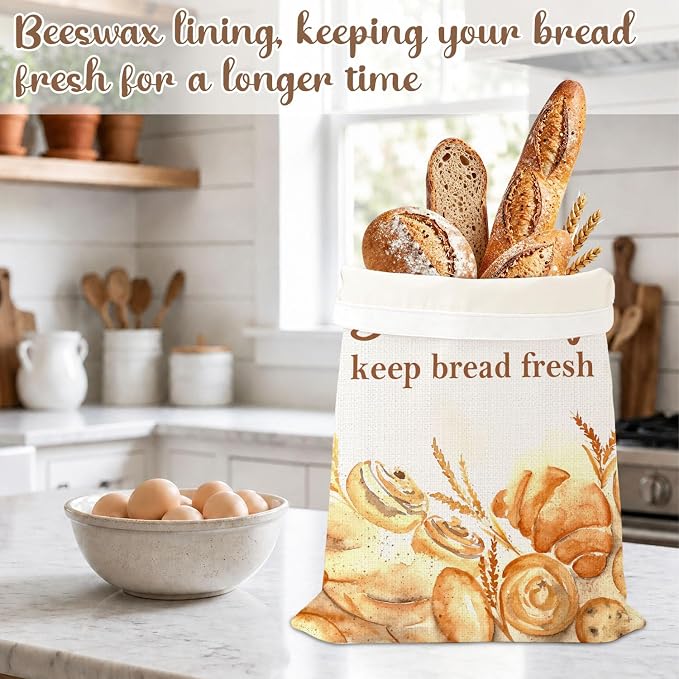 2 Pack Reusable Beeswax Bread Bags, Honey Theme Bread Bag for Sourdough, Natural Beeswax Storage Bag, Reusable Linen, Food Storage Cloth Bag with Buckle 13 * 17IN