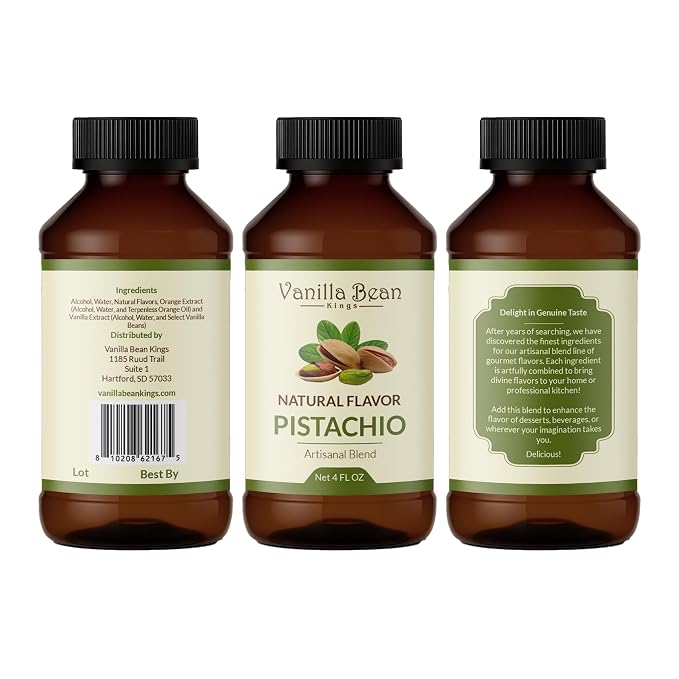 Natural Pistachio Extract for Baking and Flavoring - 4 OZ - Premium Quality Natural Flavors for Baked Goods, Desserts, & Cooking