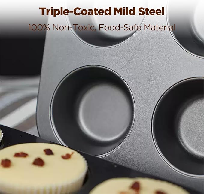 2 Pack Jumbo Muffin Pan, Texas Size Nonstick Cupcake Pan, 6-Cup Giant Muffin Tin, Carbon Steel Baking Pan for Muffins, Cupcakes, Brownies, Easy Clean & Heavy Duty(JP-01)