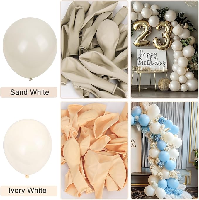 RUBFAC 129pcs Sand White Cream Balloons Different Sizes 18 12 10 5 Inches, Beige Latex Balloon Garland Arch for Birthday Engagement Party Wedding Anniversary Baby Shower Decoration