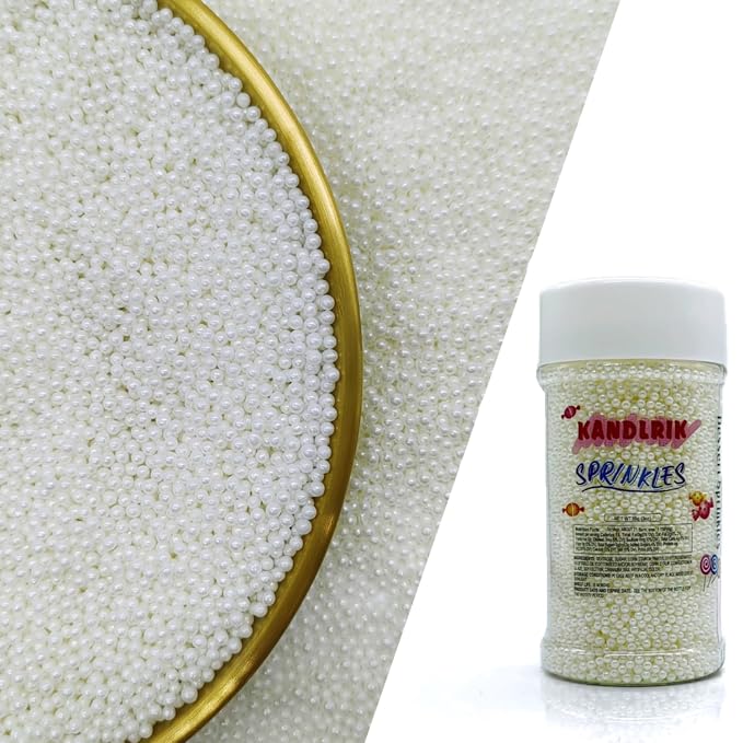 Edible White Pearl Sugar Sprinkles Candy 2mm Mini Pearls Cake Decorations Cupcake Toppers Cookie Decorating Perfect for Wedding Party Valentine Halloween Christmas Supplies 3OZ