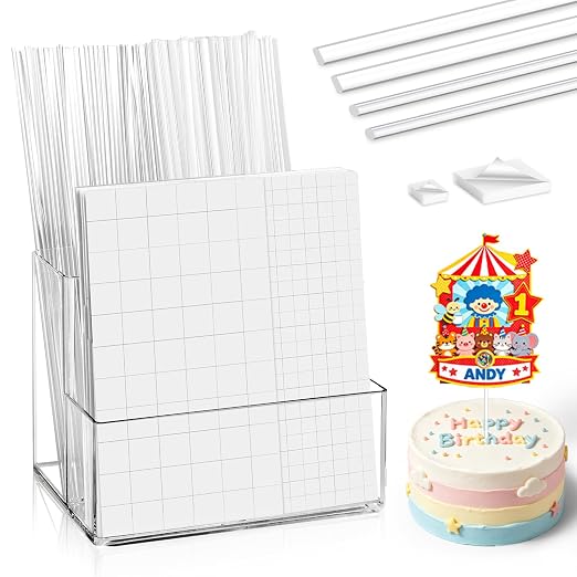 80 Pcs Clear Cake Topper Sticks Flat 7.87 Inch 1320 Pcs Foam Tape Craft Double Sided Precut with Organizer Cupcake Topper Sticks Acrylic 2 Size Foam Square Stickers for Crafts DIY Decoration