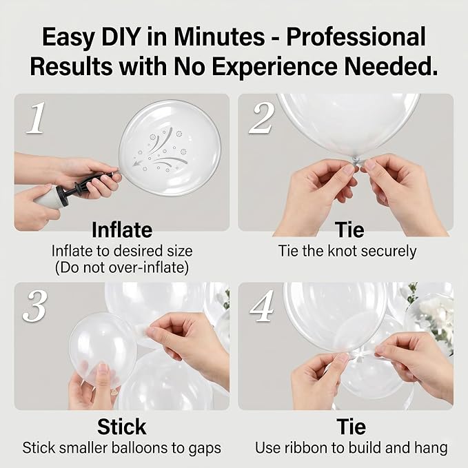 104PCS Clear Balloon Garland Arch Kit, 18 12 10 5 Inch Transparent Balloons for Wedding Baby Shower Birthday Graduation Party Decorations