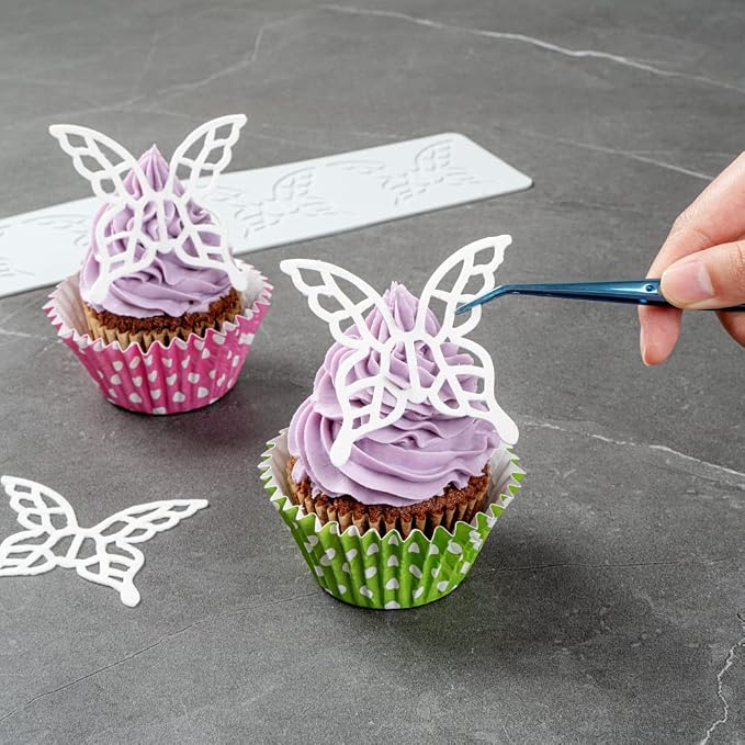 Restaurantware Pastry Tek Fondant Impression Mat 1 Reusable Fondant Embosser - Butterfly Pliable Gray Silicone Cake Impression Mat Dishwashable For Cake Decoration