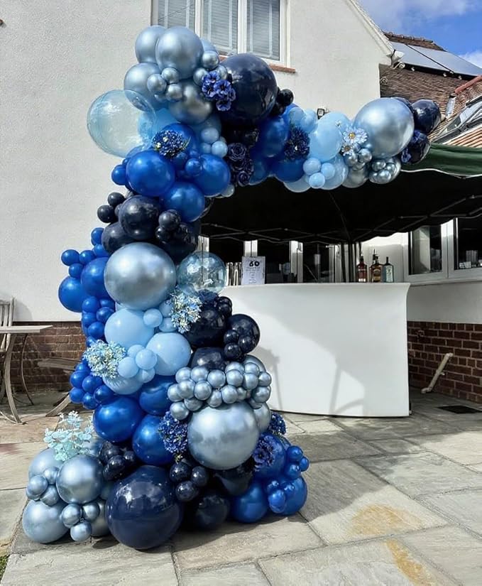 Blue Balloon Arch Kit, 152Pcs Chrome Macaron Navy Blue Balloons and Stars Balloon Garland kit, Different Size Balloons Kit for Men Birthday Graduation Baby Shower Anniversary Party Decorations
