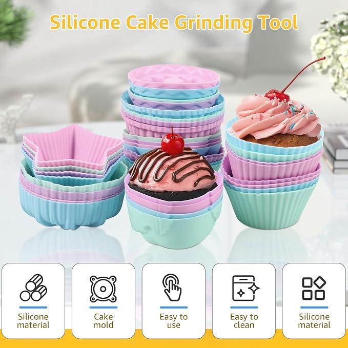 36Pcs Silicone Donut Mold, Non-Stick Muffin Liners, Reusable Bagel Baking Cups, 9 Types Stackable Donut Trays, Heat Resistant Bakeware for Bagel Muffin Jelly