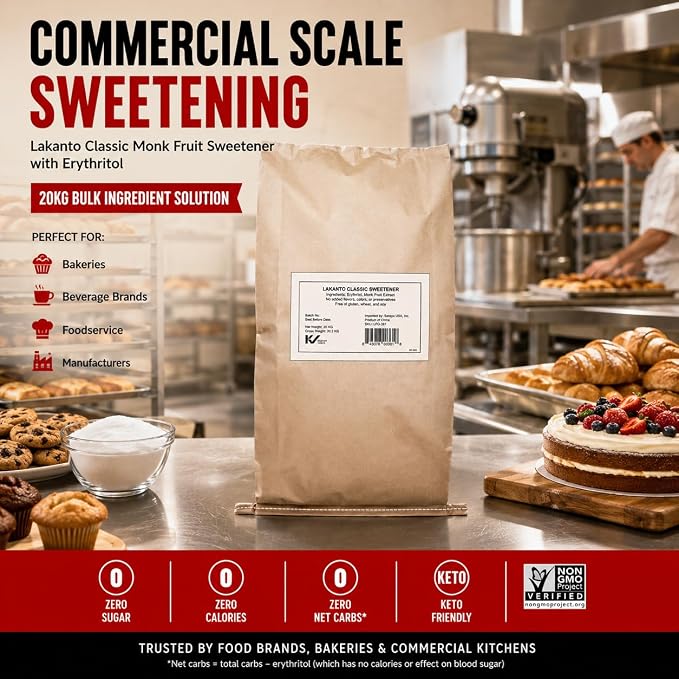 Lakanto Bulk Classic Monk Fruit Sweetener with Erythritol - Bulk White Sugar Substitute, Baking, Extract, Sugar Replacement (Classic White - 20 kg)