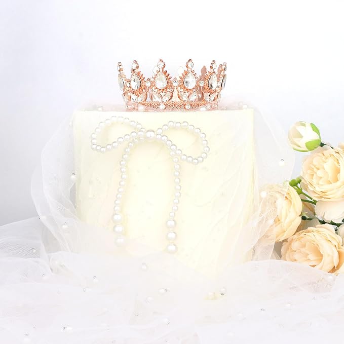 Rose Gold Crown Cake Topper Happy Birthday Cake Toppers Wedding Cake Toppers Mini Crowns for Flower Bouquets Party Decorations