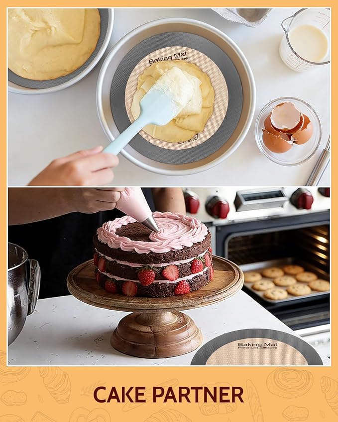 Silicone Baking Mat, Extra-Thick Platinum Silicone, Non-Stick Food Grade Baking Sheet Liners Set of 5, Reusable Dishwasher Safe, 2 Half Sheet + 2 Quarter Sheet + 1 Round 9", Sopito