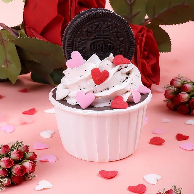 Heart Sprinkles For Cake Decorating, Red Pink and White Edible Heart Shaped Sprinkles, Christmas Valentines Sprinkle Candy for Baking, Ice Cream, Cookies, Cupcake Topper