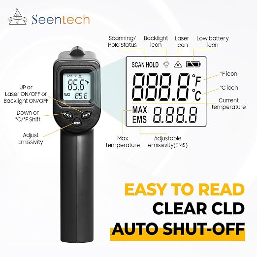 Seentech DT8380BH Industrial Infrared Thermometer - Non-Contact Temperature Tester for Kitchen & Industrial Use, -50°C to 380°C Range, High Precision with Laser Targeting (DT8550DH)